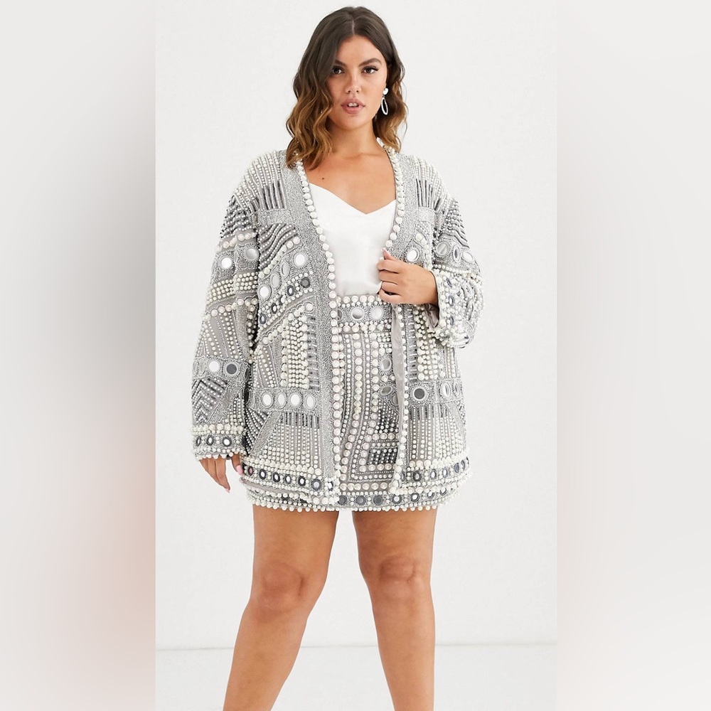 ASOS EDITION Curve mirror and pearl oversized jacket